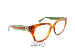 New GUCCI Womens GLITTER Havana Green Stripe Eye Glasses Frame GG0037O 002 37O