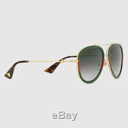 New Gucci Aviator Metal Sunglasses GG0062S 003 Gold/Green Gradient Lens 57mm