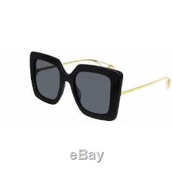 New Gucci Black & Grey Gold Square Women's Sunglasses GG0435S-001