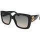 New Gucci Black Square Frame Grey Gradient Women's Sunglasses Gg0141s-001