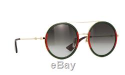 New Gucci GG0061S 003 Gold/Green/Red Gray Lens Round Women Sunglasses