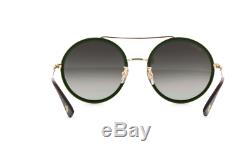 New Gucci GG0061S 003 Gold/Green/Red Gray Lens Round Women Sunglasses