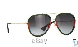 New Gucci GG0062S 003 Gold/Green/Red Gray Gradient Aviator Sunglasses