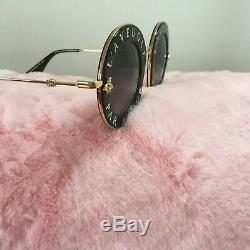 New Gucci GG0113S 001 Black Silver Sunglasses 44mm L'Aveugle Par Amour
