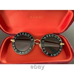 New Gucci GG0113S Oversized Round Black Women Sunglasses 100% UV