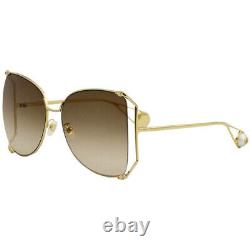 New Gucci GG0252S Oversized Women Metal Butterfly Sunglasses Gradient Brown Lens
