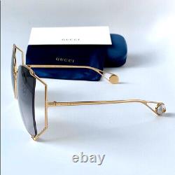 New Gucci GG0252S Oversized Women Metal Butterfly Sunglasses Gradient Grey Lens