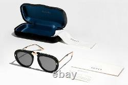 New Gucci GG0307S 001 Grey Pilot Foldable Ladies Sunglasses Crystals engraved