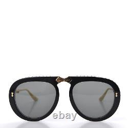 New Gucci GG0307S Black Crystal Studded Gray Lenses Foldable Sunglasses