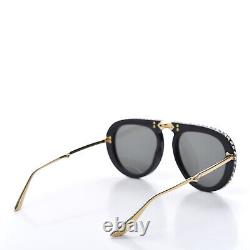 New Gucci GG0307S Black Crystal Studded Gray Lenses Foldable Sunglasses