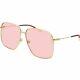 New Gucci Pink Metal Rose Gold Oversized Women's Sunglasses Gg0394s-004