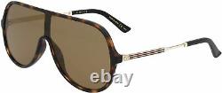 New Gucci Shield Sunglasses GG0199S 003 Havana-Gold / Brown Lens