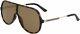 New Gucci Shield Sunglasses Gg0199s 003 Havana-gold / Brown Lens