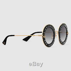 New Gucci Sunglasses Authentic Women's GG0113S L'Aveugle Par Amour Black Gold