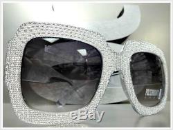 New OVERSIZED EXAGGERATED VINTAGE RETRO Style SUN GLASSES Large Bling Gray Frame