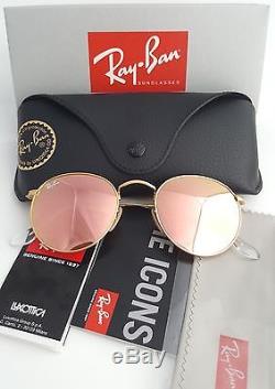 New Ray-Ban Pink Mirror Lenses ROUND Metal Matte Gold RB 3447 112/Z2 Sunglasses