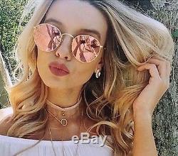 New Ray-Ban Pink Mirror Lenses ROUND Metal Matte Gold RB 3447 112/Z2 Sunglasses