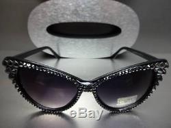 New VINTAGE 60s CAT EYE Style BLING Black SUN GLASSES Hematite Crystals Handmade