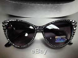 New VINTAGE 60s CAT EYE Style BLING Black SUN GLASSES Hematite Crystals Handmade