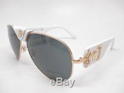 New Versace VE 2150Q 1341/87 Gold / White withGrey 2150-Q Leather Sunglasses
