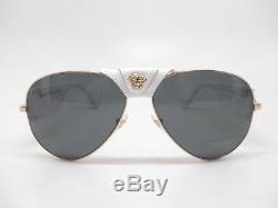 New Versace VE 2150Q 1341/87 Gold / White withGrey 2150-Q Leather Sunglasses
