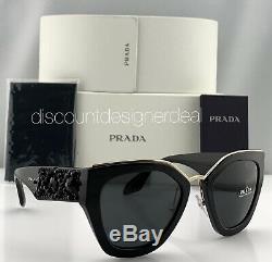 Prada Cateye Sunglasses SPR 10T 1AB-5S0 Black Gold Frame Gray Lens Ornate NEW