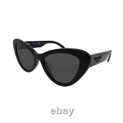 Prada PR 13YSF 1AB5S0 Black Plastic Cat-Eye Sunglasses Grey Lens