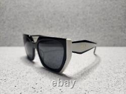 Prada PR 15WS 09Q550 Black White Dark Grey Lenses Women Cateye Sunglasses