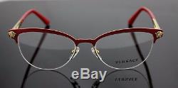 RARE Genuine VERSACE Red Pale Gold Cat Eye Glasses Half Rim Frame VE 1235 1376