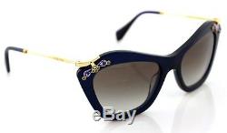 RARE New Genuine MIU MIU Glow Blue Gold Crystal Grey Sunglasses MU 03PS 0AX-0A7