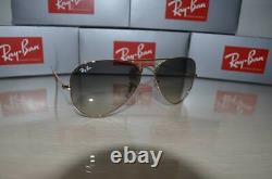 RAY BAN 3025 AVIATOR Sunglasses LIGHT GRAY GRADIENT Lens GOLD Frame58/14