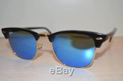 RAY BAN CLUBMASTER RB3016 51/21 Sunglasses Black Frame / Blue FLASH Lens-Medium