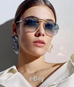 RAY BAN MARSHAL RB3648 001-3F HEXAGONAL Sunglasses Light Blue Lens, Gold Frame