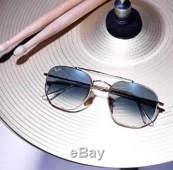 RAY BAN MARSHAL RB3648 001-3F HEXAGONAL Sunglasses Light Blue Lens, Gold Frame
