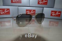 RAY BAN RB3025 58/14 AVIATOR Sunglasses GRAY GRADIENT Lens, GOLD Frame