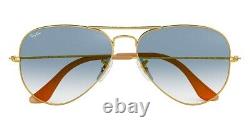 RAY BAN RB3025 AVIATOR Sunglasses LIGHT BLUE GRADIENT Lens GOLD Frame58/14