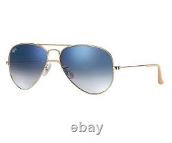 RAY BAN RB3025 AVIATOR Sunglasses LIGHT BLUE GRADIENT Lens GOLD Frame58/14