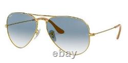 RAY BAN RB3025 Sunglasses AVIATOR 58/14 LIGHT BLUE GRADIENT Lens, GOLD Frame