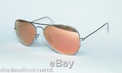 RAY BAN RB 3025 019/Z2 MATTE SILVER PINK FLASH MIRROR AVIATOR SUNGLASSES 55 mm