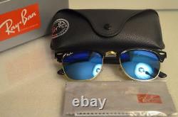 RAY BAN Sunglasses CLUBMASTER RB3016 51/21 BLACK Frame / BLUE FLASH Lens