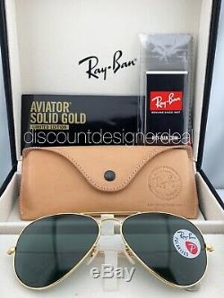 Ray Ban Aviator RB3025K Sunglasses 160/N5 SOLID 18K Gold Green Polarized Lens 58