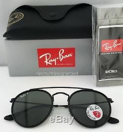 Ray-Ban Round Double Bridge RB3647N 002/58 Sunglasses Black Green Polarized 51mm