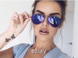 Ray-Ban Unisex Aviator VIOLET PURPLE Sunglasses Women Flash Lenses USA