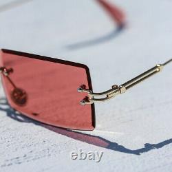 Red Tint Mens Rimless Square Gold Frame Rectangular Hip Hop Fashion Sunglasses