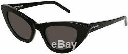 SAINT LAURENT YSL 213 Lily 001 Cat Eye Black Shiny Grey 52 mm Women's Sunglasses