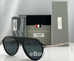 Thom Browne Aviator Sunglasses Matte Black Pale Gold Metal Gray TB-809-A-BLK-GLD