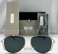 Thom Browne Aviator Sunglasses Silver Gold Titanium Frame Gray Lens TBS917-A-01