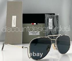 Thom Browne Aviator Sunglasses Silver Gold Titanium Frame Gray Lens TBS917-A-01