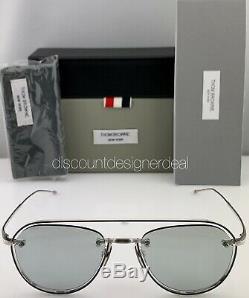 Thom Browne Aviator Sunglasses TBS112-52-01 Silver Frame Gray Flash Lens 52mm