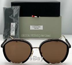 Thom Browne Aviator Sunglasses TBS810-56-01 Black Gold Frame Brown Lens NEW